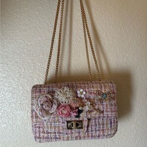 Elegant Pink Tweed Women Bag